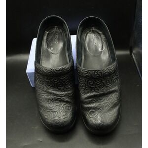 Abeo Flora Black Embossed Leather Slip On Clogs Comfort Shoes US Women's Size 9N
